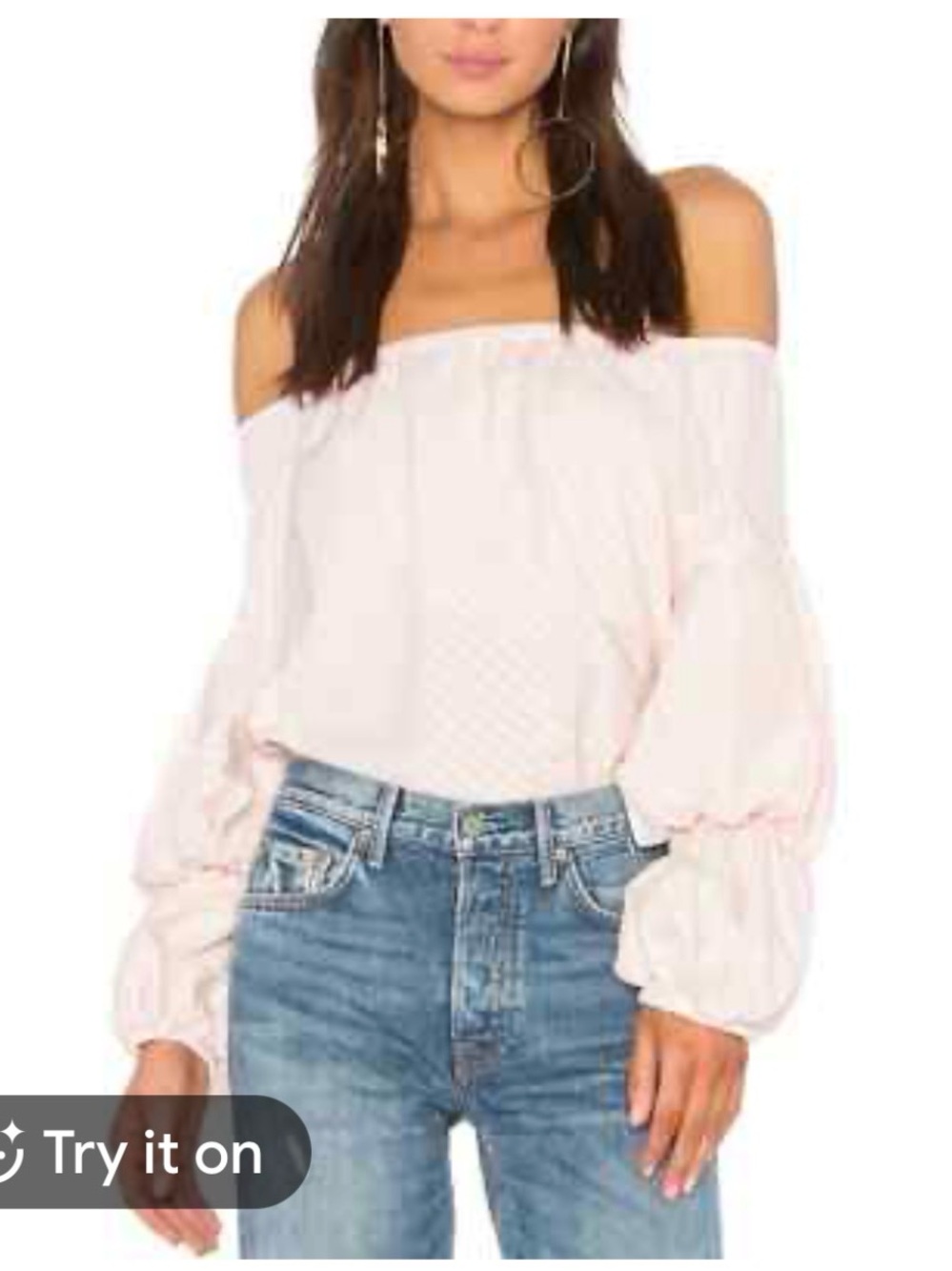 Petersyn Lily Off Shoulder Pink Metallic Stripe Long Puff Sleeve Paramount Sz M